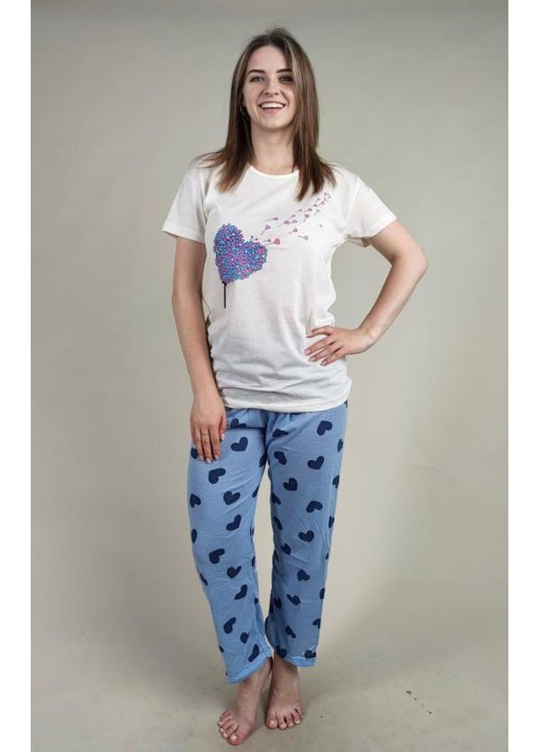 Комбинированная всесезон женская пижама с футболкой и штанами с середчками футболка + брюки Asma