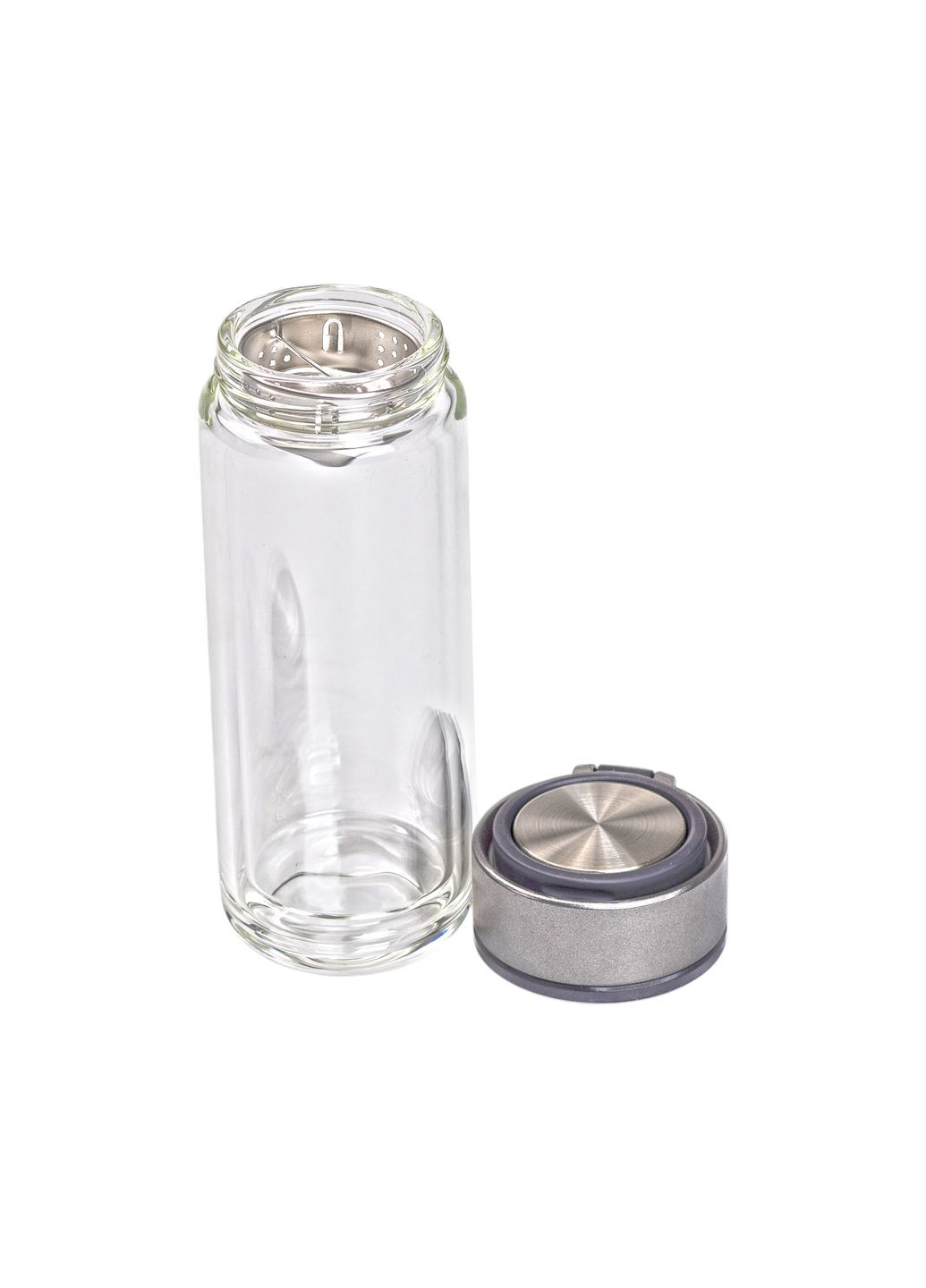 Термос стеклянный 330 мл с двойными стенками и ситечком, серый Yiwu HP-14-39G No Brand (360977652)