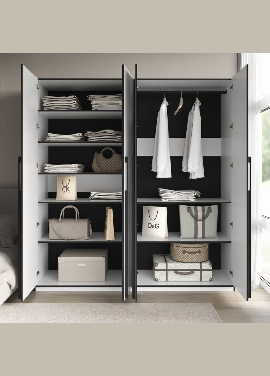 Шафа на 4 дверцята зі штангою праворуч Ш1968*В2100*Г570 білий Sanro (317559600)