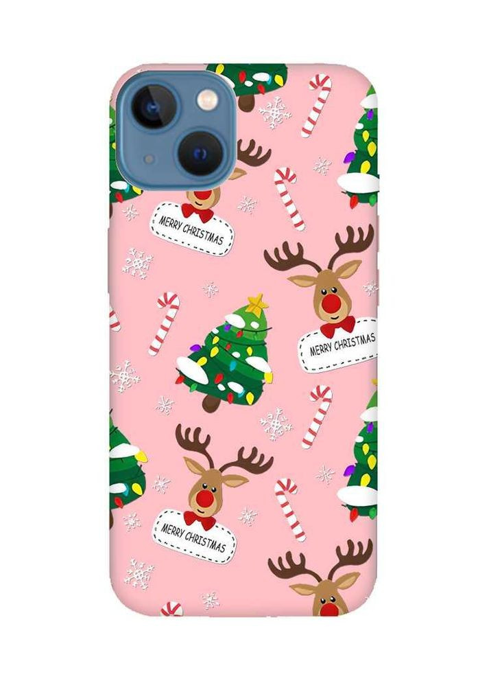 Матовий рожевий чохол на Apple iPhone 13 Різдвяний фон (новорічний принт 154) Creative (362962646)