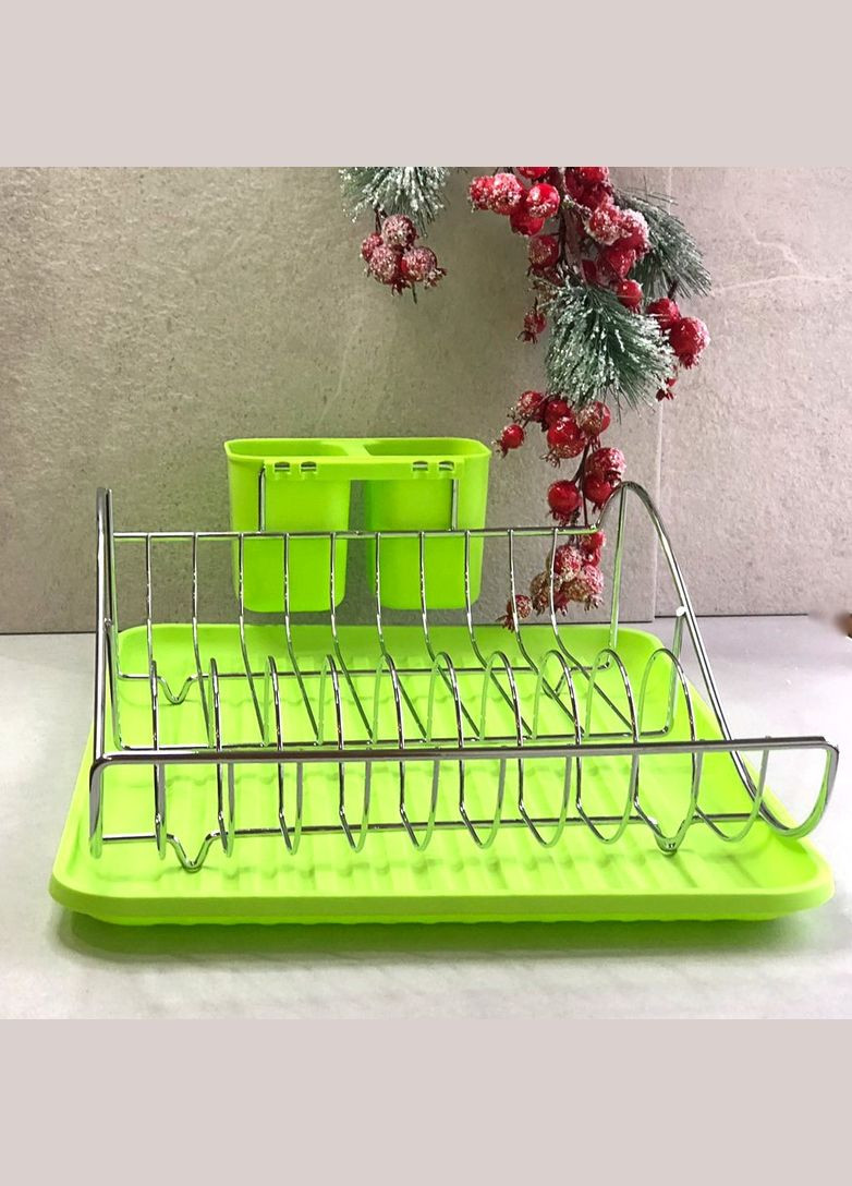 Зелена сушарка для посуду 52х32х13 см з піддоном Kamille (304422133)