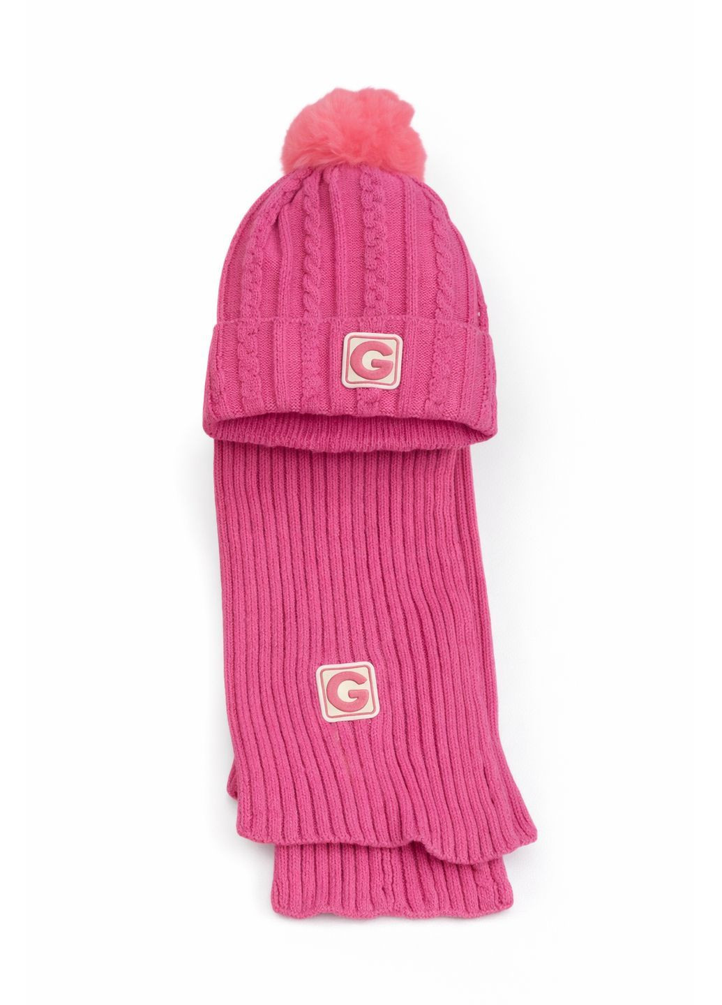 Дитячий комплект із шапки та шарфа у яскравому рожевому кольорі No Brand (373260029)