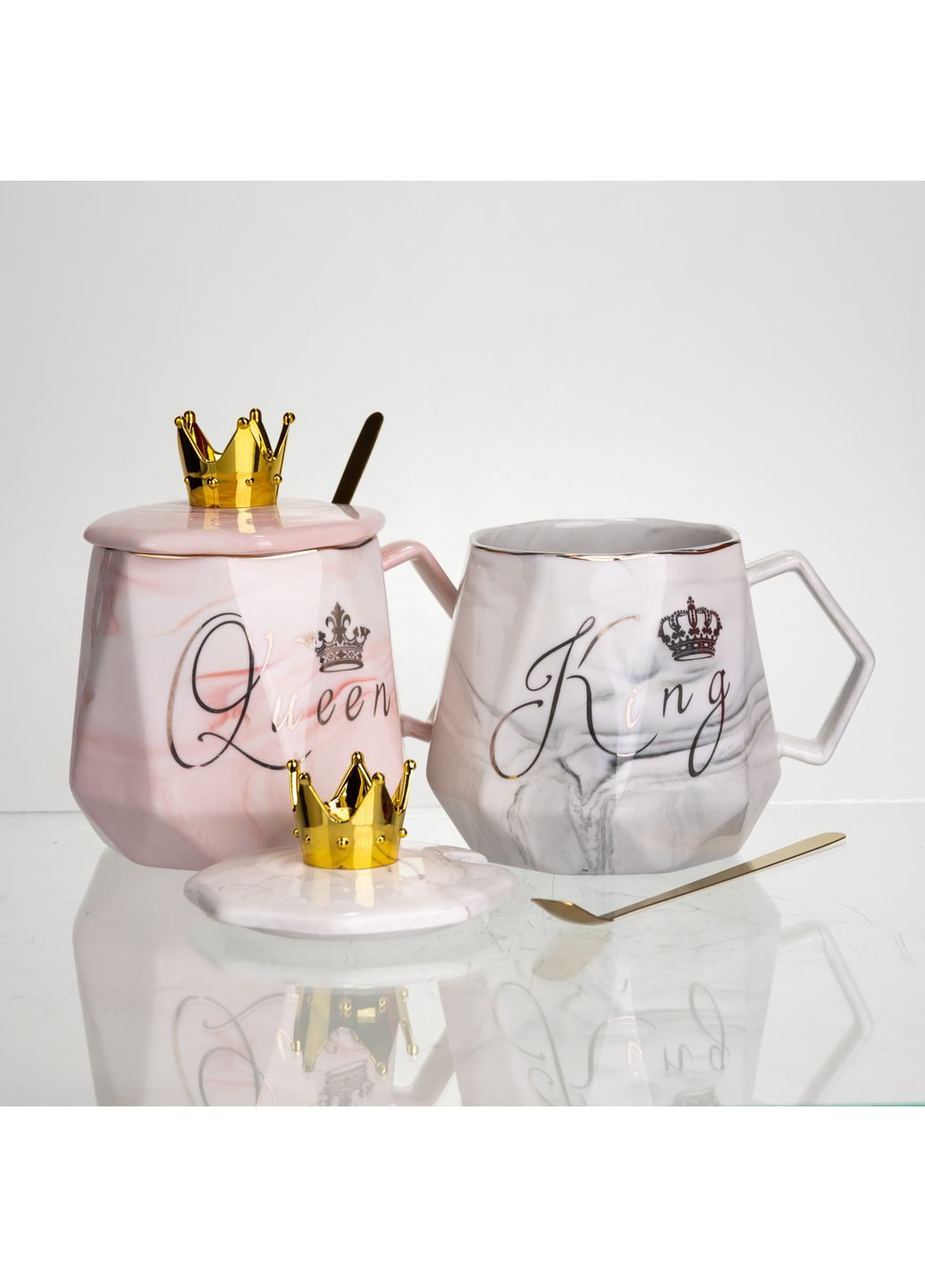 Парні чашки порцелянові King & Queen 400 мл з ложками FM-30 No Brand (368641471)