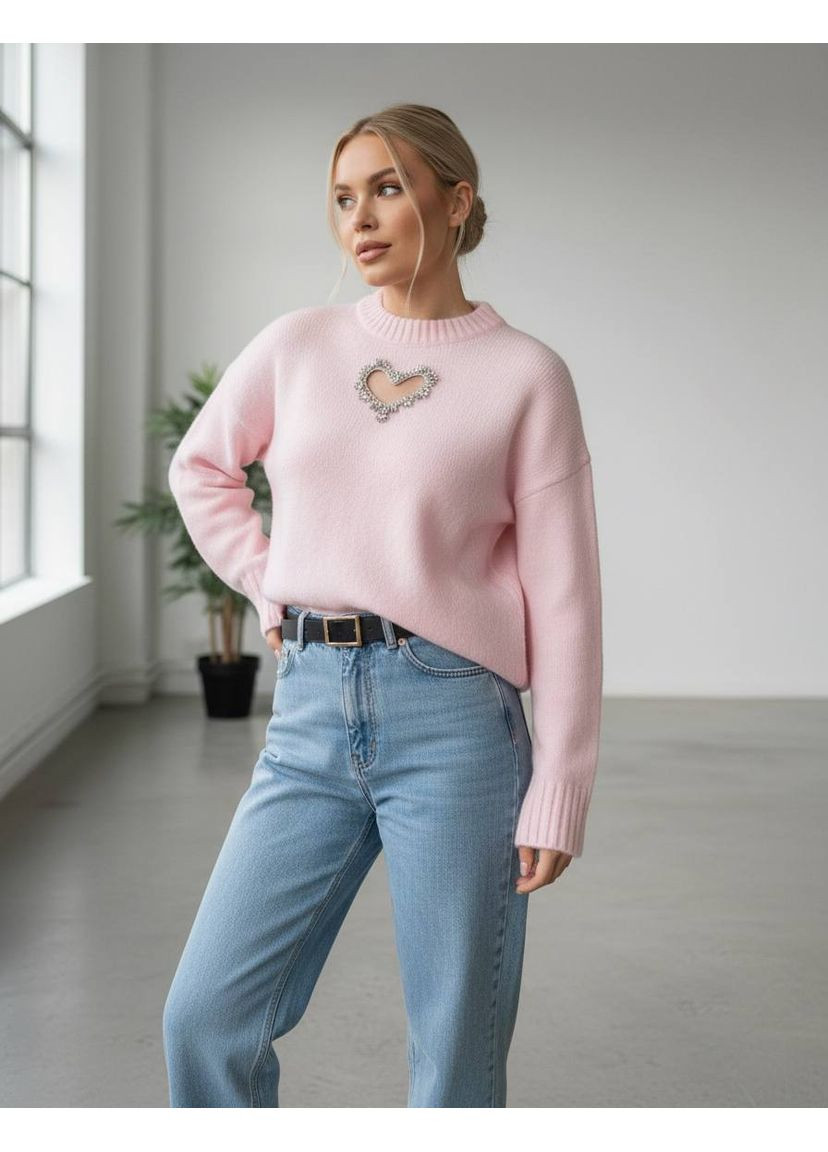Розовый демисезонный женский свитер с вырезом в форме сердца, турция (замеры в описании) DK/DL Мода без кордонів