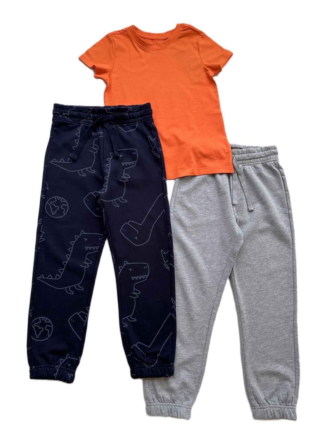 Костюм (3шт) спортивные штаны-джогеры серые + темно-синие + футболка оранжевая 2000-18/2000-19/2000-21 OVS (292559229)