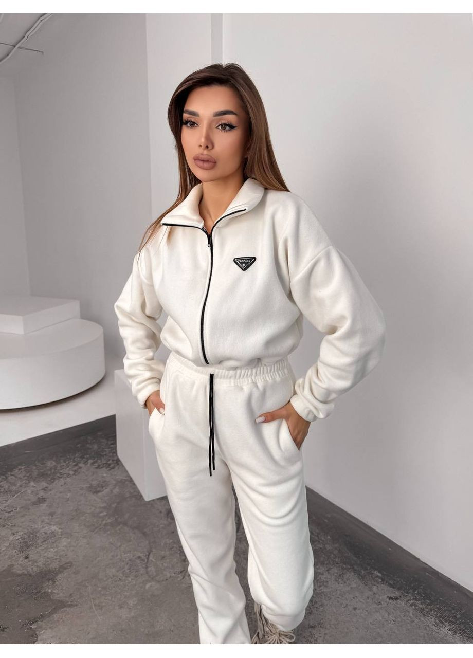 Жіночий флісовий комбінезон FINO Mode комбінезон-брюки молочний спортивний, повсякденний, вечірній, кежуал фліс