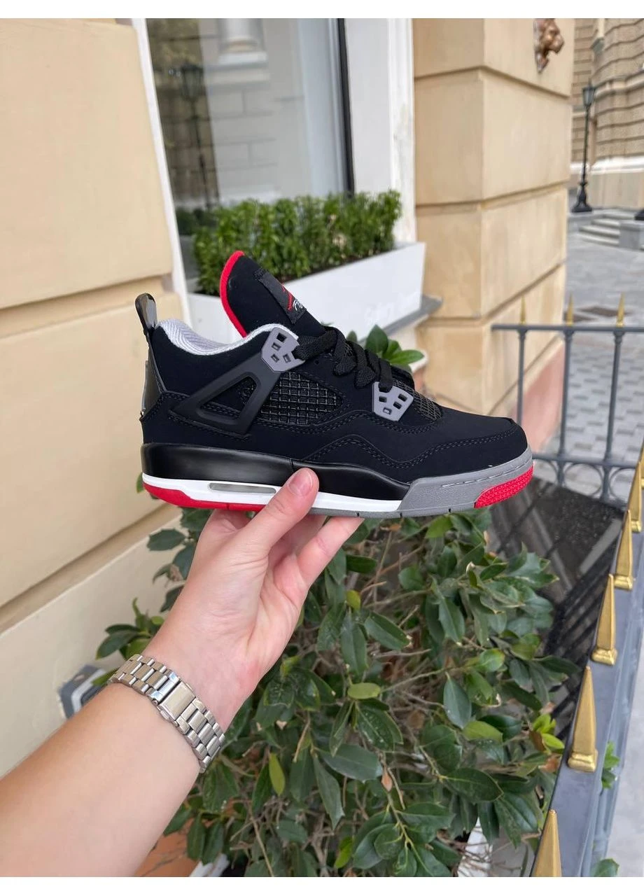 КРОССОВКИ ЖЕНСКИЕ NIKE AIR JORDAN RETRO 4 BLACK GREY RED НАЙК АИР ДЖОРДАН ЧЕРНЫЕ No Brand чёрные демисезоны (391941167)