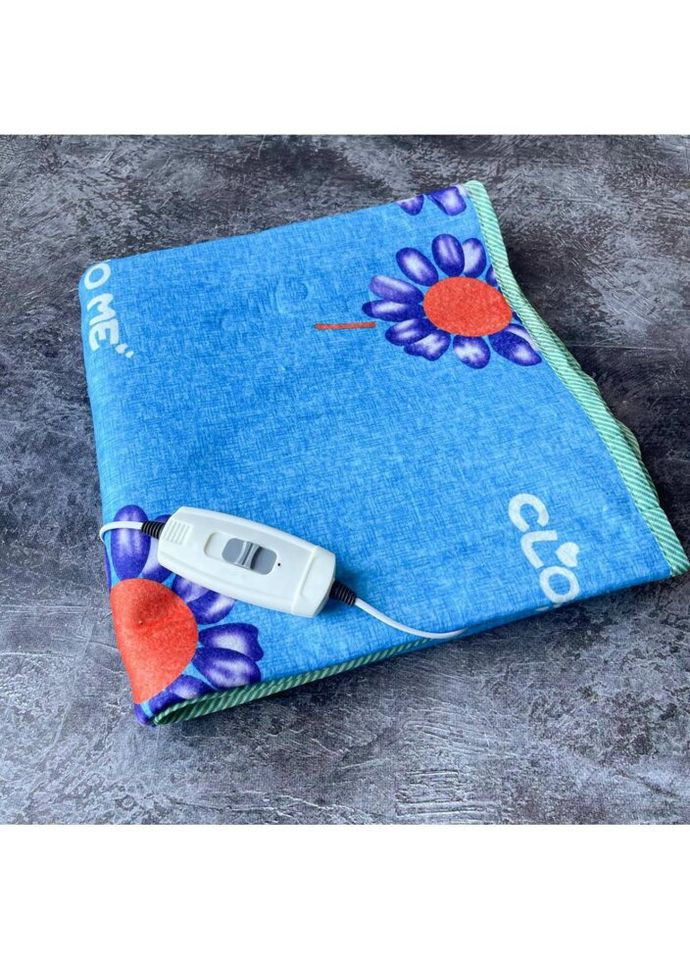 Электропростынь односпальная с цветным рисунком Байка Турция 75x155 см 55212 Синий цветок синяя Lux (317733283)