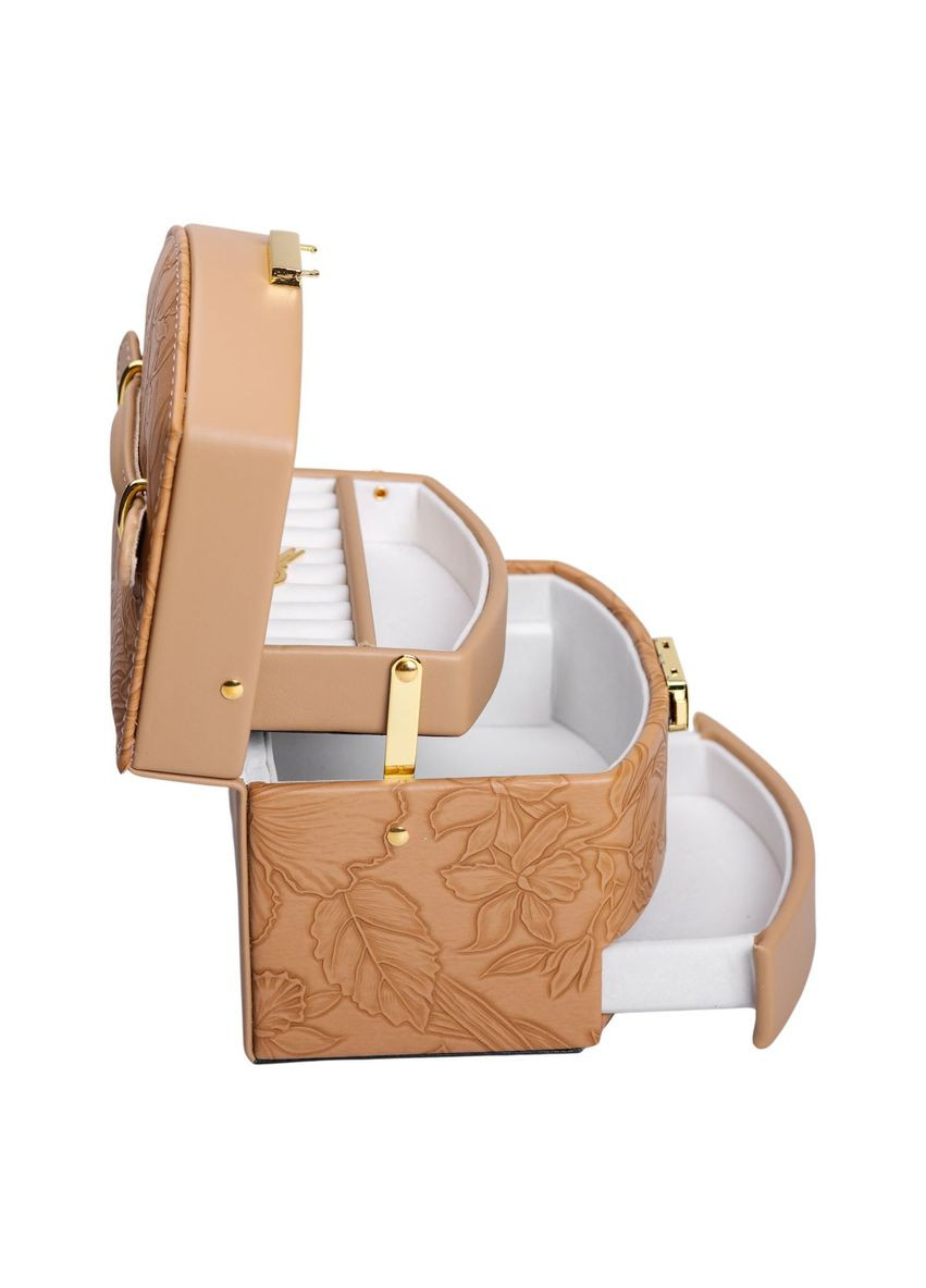 Шкатулка для украшений из экокожи коричневая 3 яруса с замком органайзер для ювелирных изделий с зеркалом ProDobro (364193345)