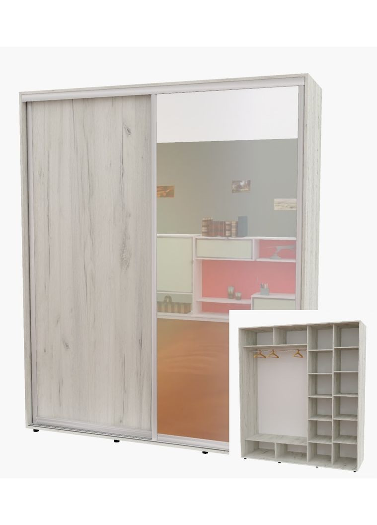 Шафа-купе дводверна 200*60*220 см Дуб крафт білий 2 двері ДСП + Дзеркало Алекса (356770917)