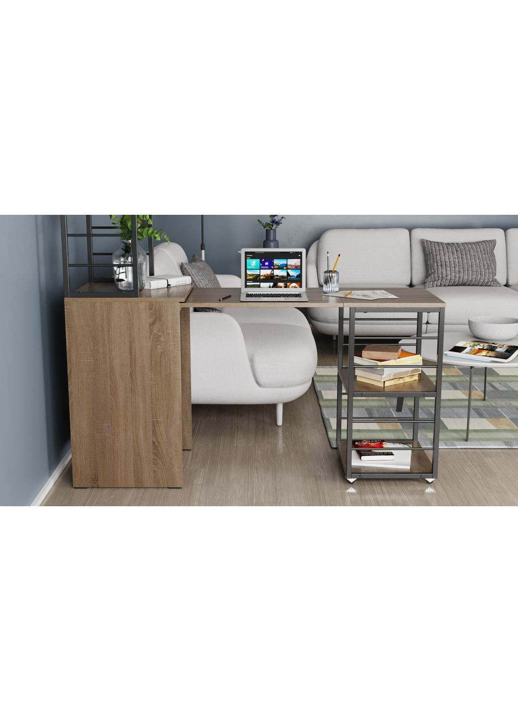 Стіл-тумба трансформер Смарт 3/2 з етажеркою 1430x1450x600 Чорний метал ДСП 16 мм (FRD-105120) Ferrum-decor (361944424)