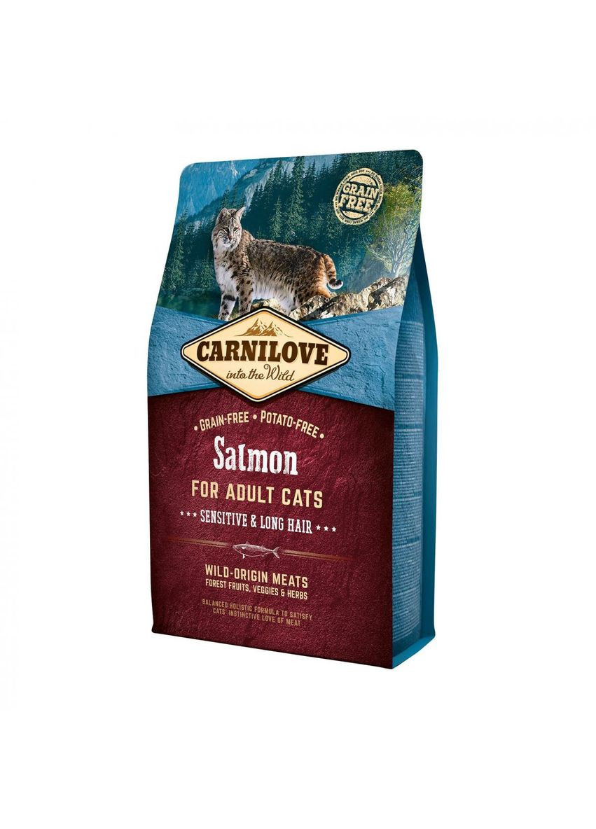 Корм для кошек с чувствительным пищеварением Sensitive & Long Hair Salmon 2 кг, с лососем Carnilove (293408301)