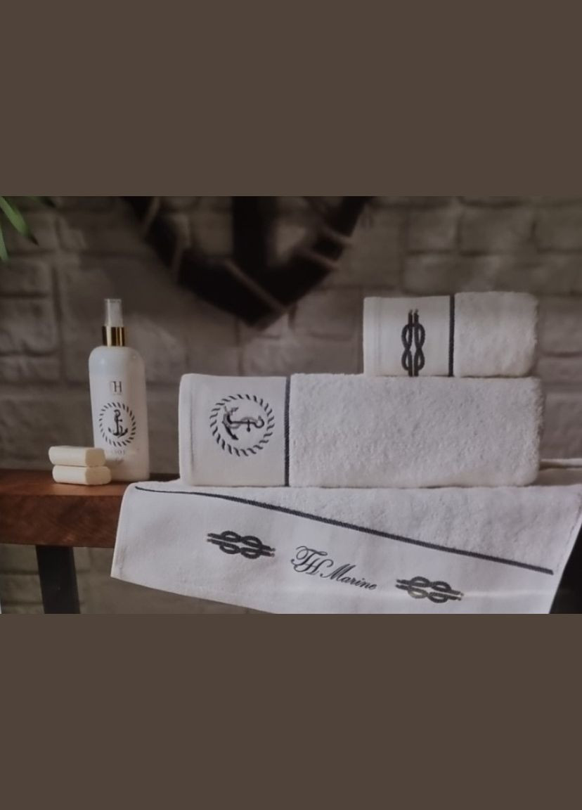 Набор полотенец Anchor nakisli beyaz махра Tivolyo Home морська тематика білий