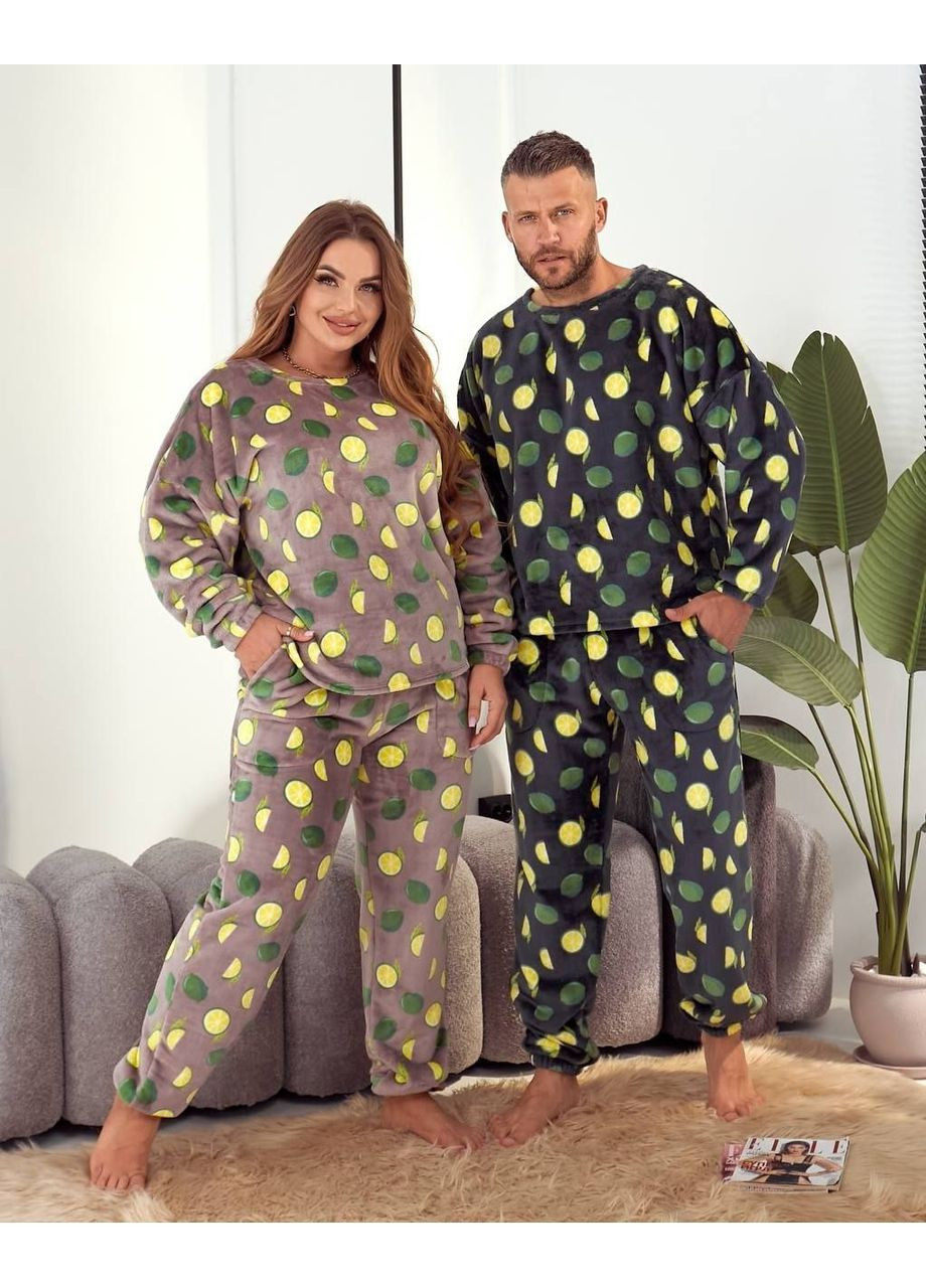 Черная пижама двухсторонний плюш брюки и кофта Україна