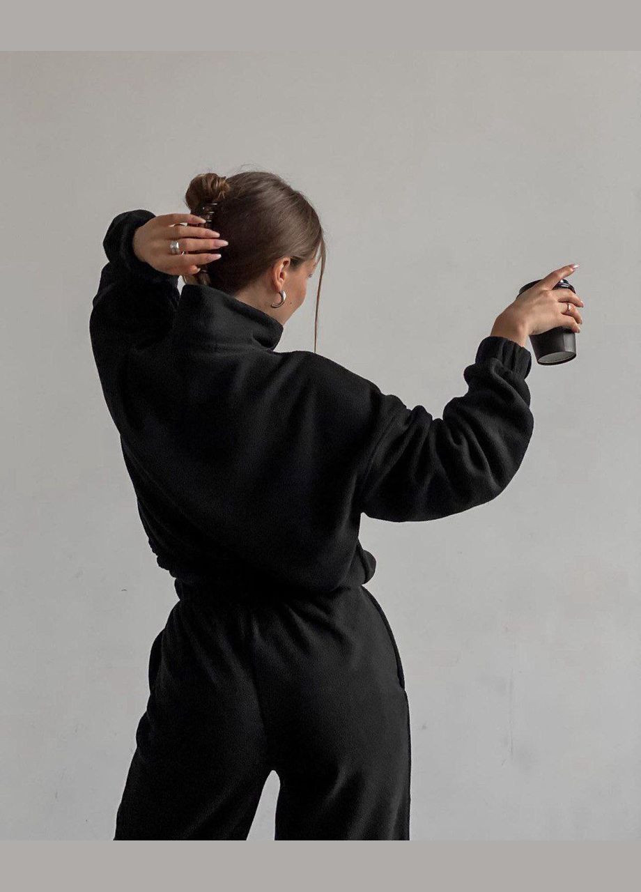 Теплый спортивный костюм флисовый оверсайз с молнией и затяжкой снизу черный You Best (303106986)