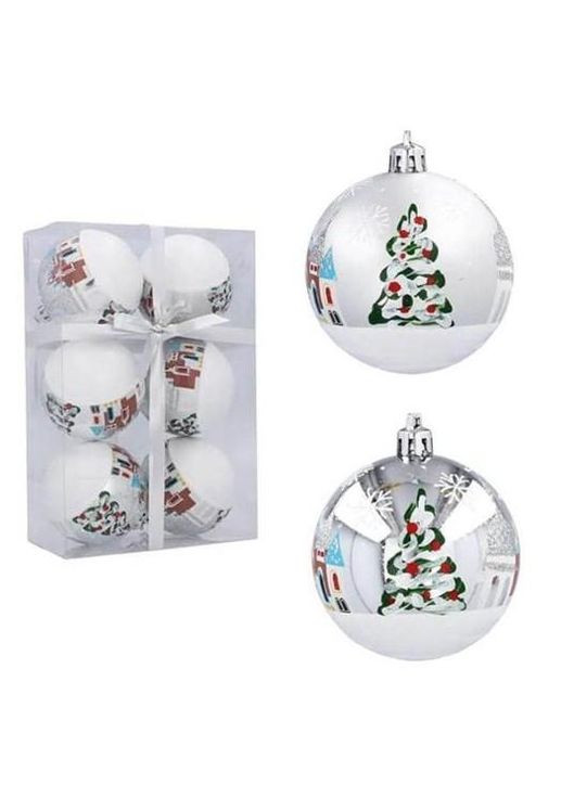 Набор пластиковых серебряных новогодних шаров 6 шт. D-8 см. 43018 Flora (360639355)