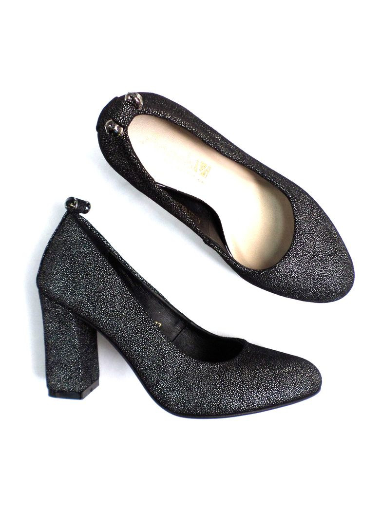 Angels Туфлі жіночі шкіряні чорні на підборах 8см. сірий з натуральна шкіра, — демісезон (353828383)