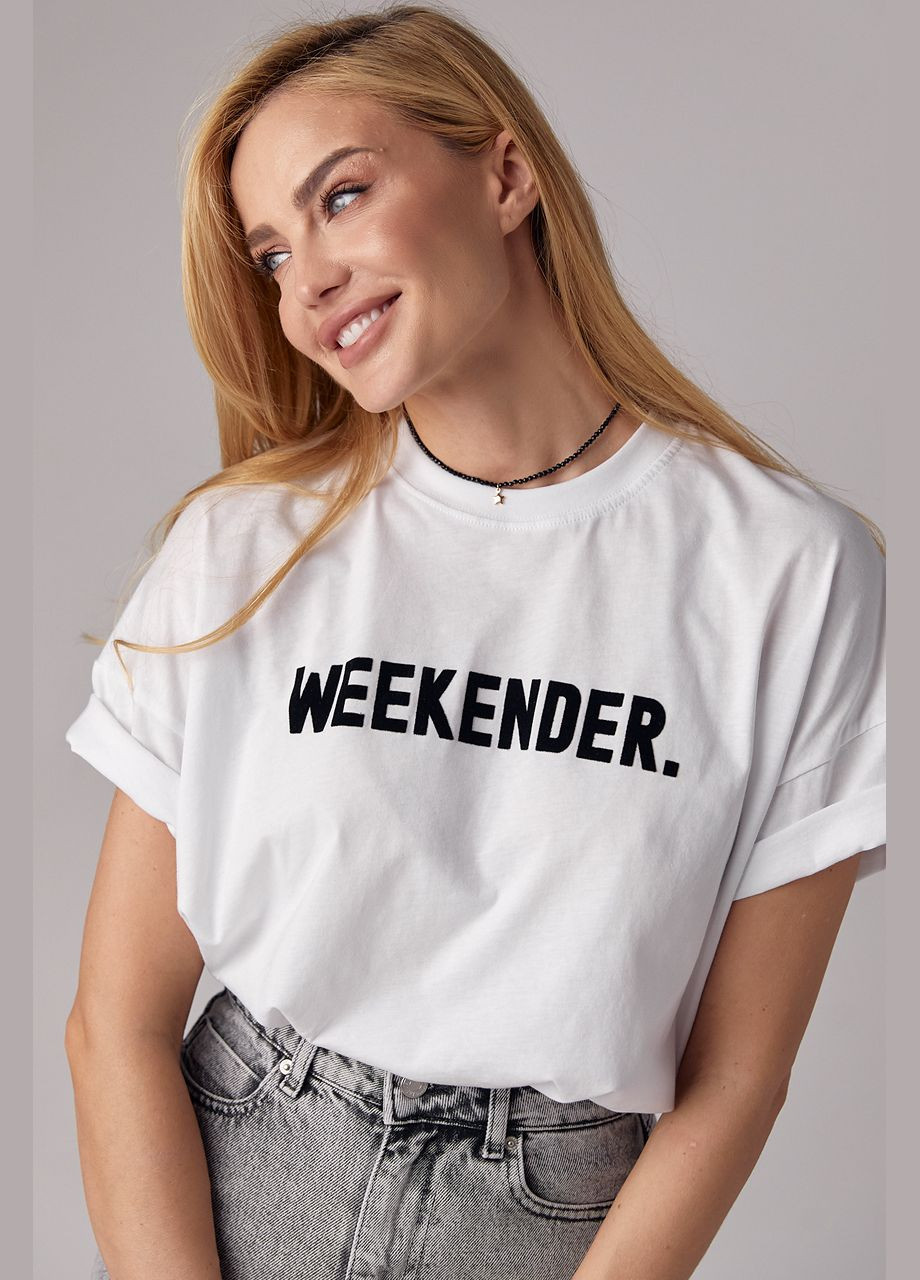 Черно-белая летняя трикотажная футболка с надписью weekender Lurex