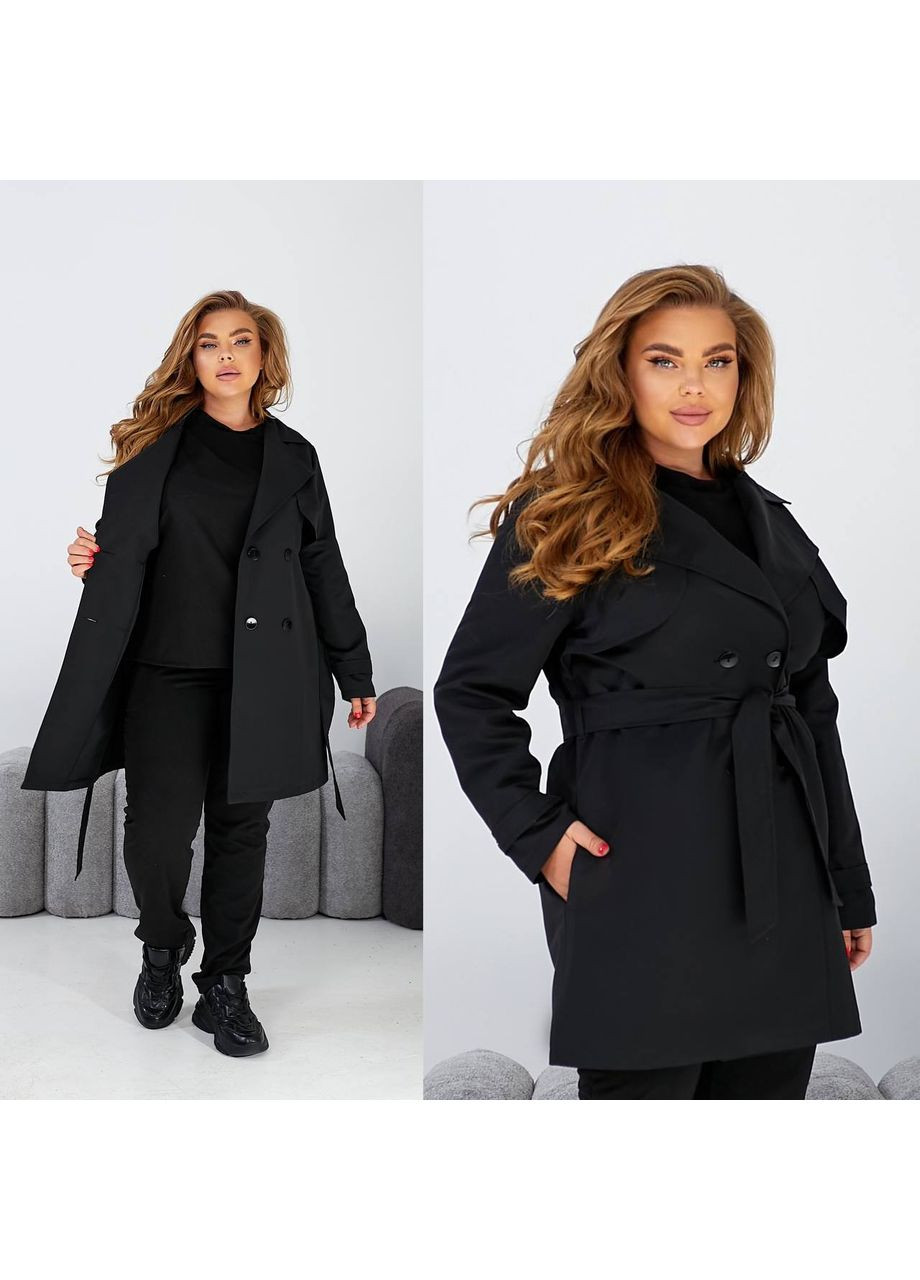 Чорне демісезонне Пальто Трнч,котон тренч,на ґудзиках з поясом та кишенями Україна