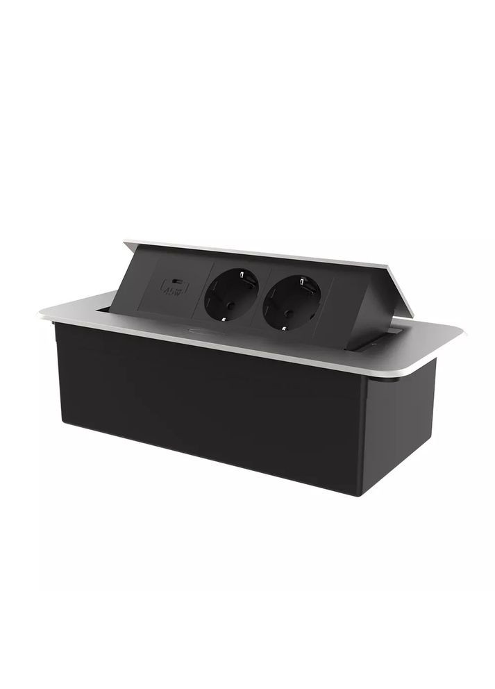 Мебельная тройная розетка серебряная, встраиваемая в столешницу, с USB Type-C 45 Вт, выдвижная, с заземлением, плавное Livolo (371260697)