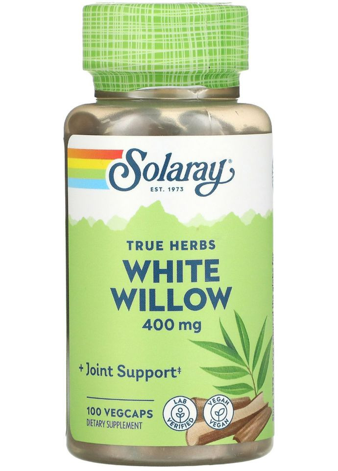 Біла верба для зниження болю та запалення White Willow Bark 400 мг 100 капсул Solaray (359473444)