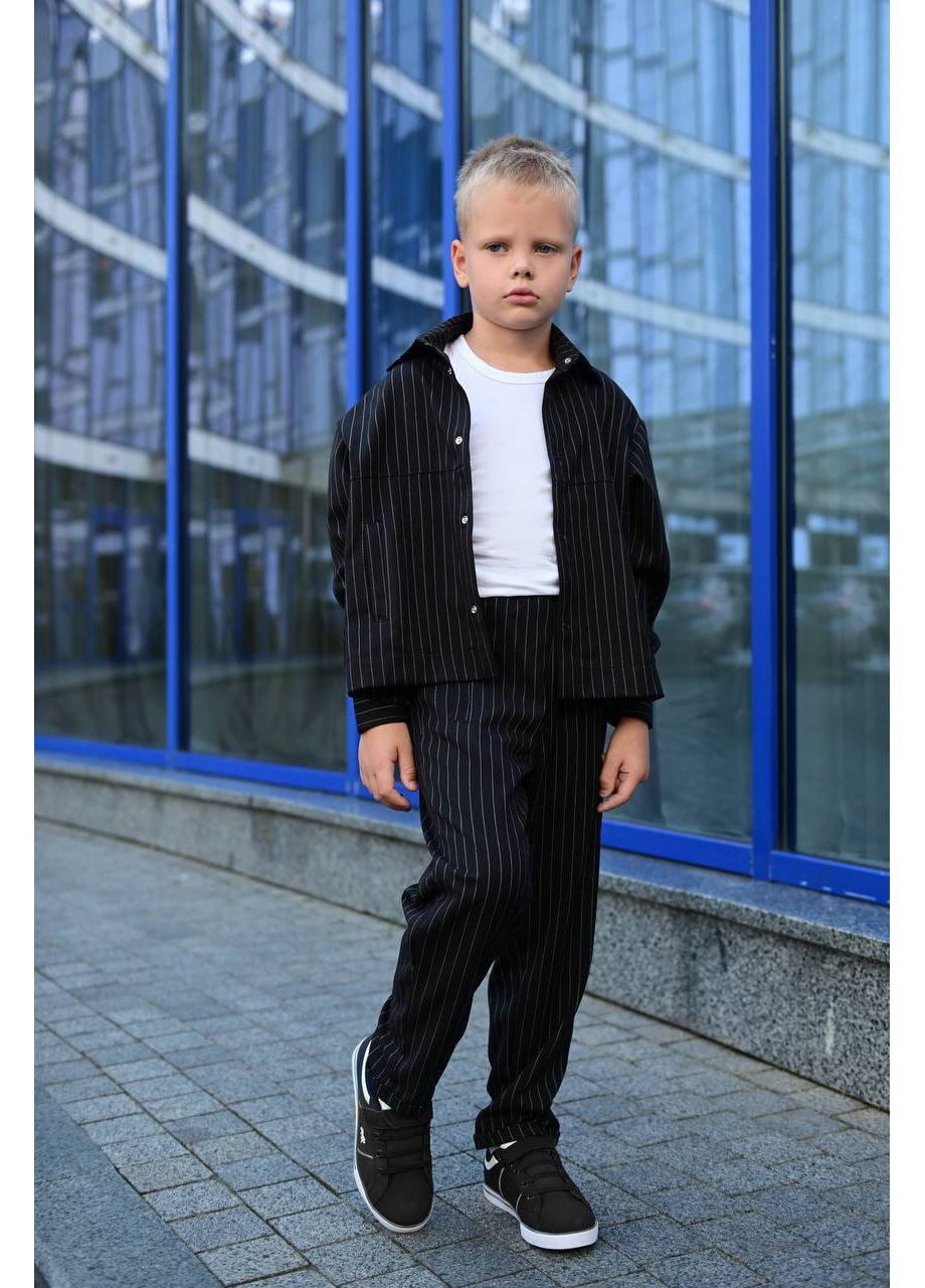 Чорний демісезонний трендовий костюм у смужку з напівшерсті — заміри в описі брючний DK/DL Мода без кордонів