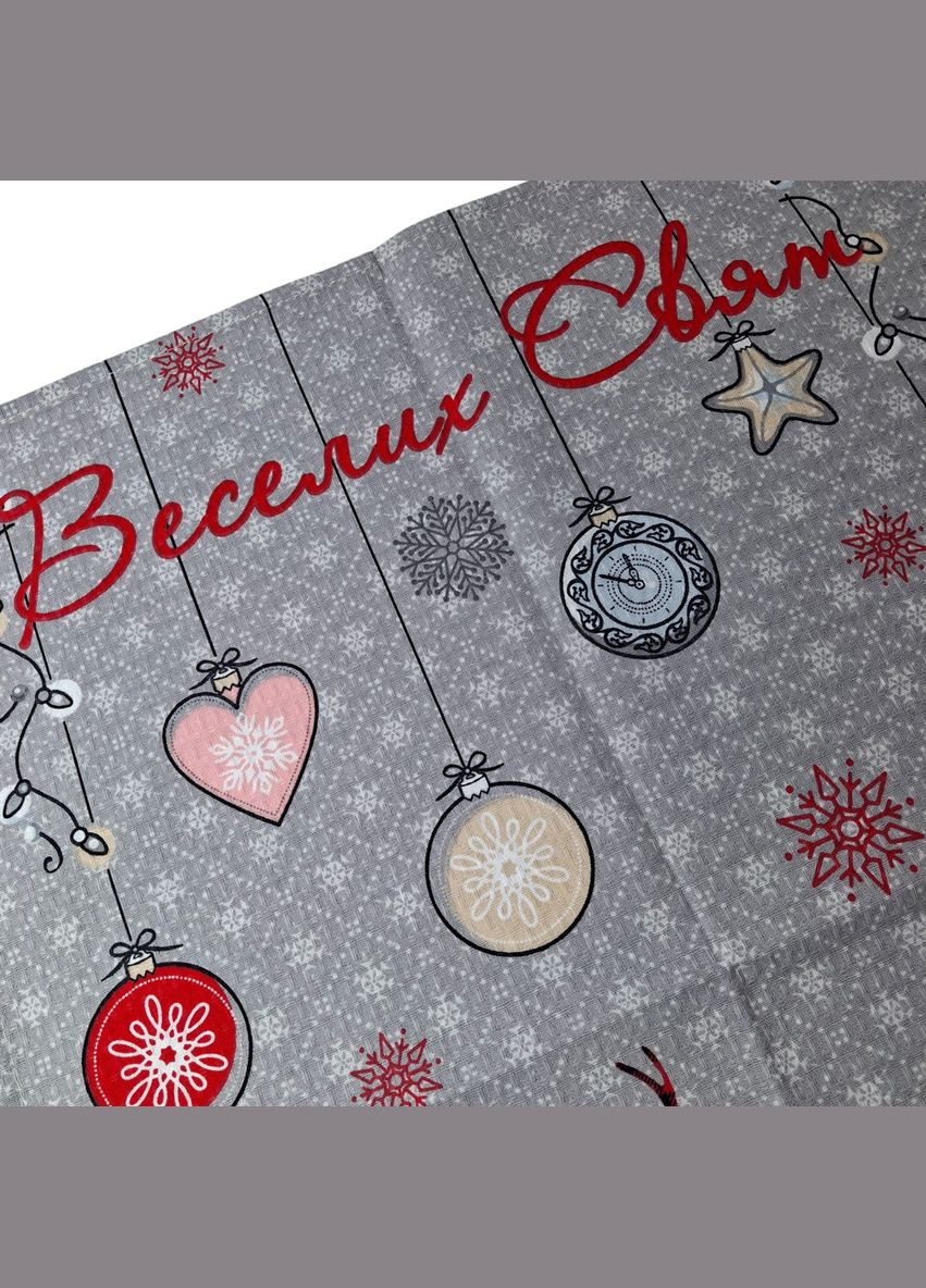 Кухонний рушник Winter Mood різдвяний вафельний 45х60 см сірочервоний (2800004667227) SoundSleep сірий