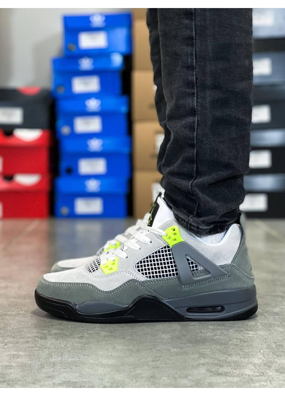 Серые демисезонные кроссовки мужские nike air jordan retro 4 se neon 2.0 найк аир джордан No Brand