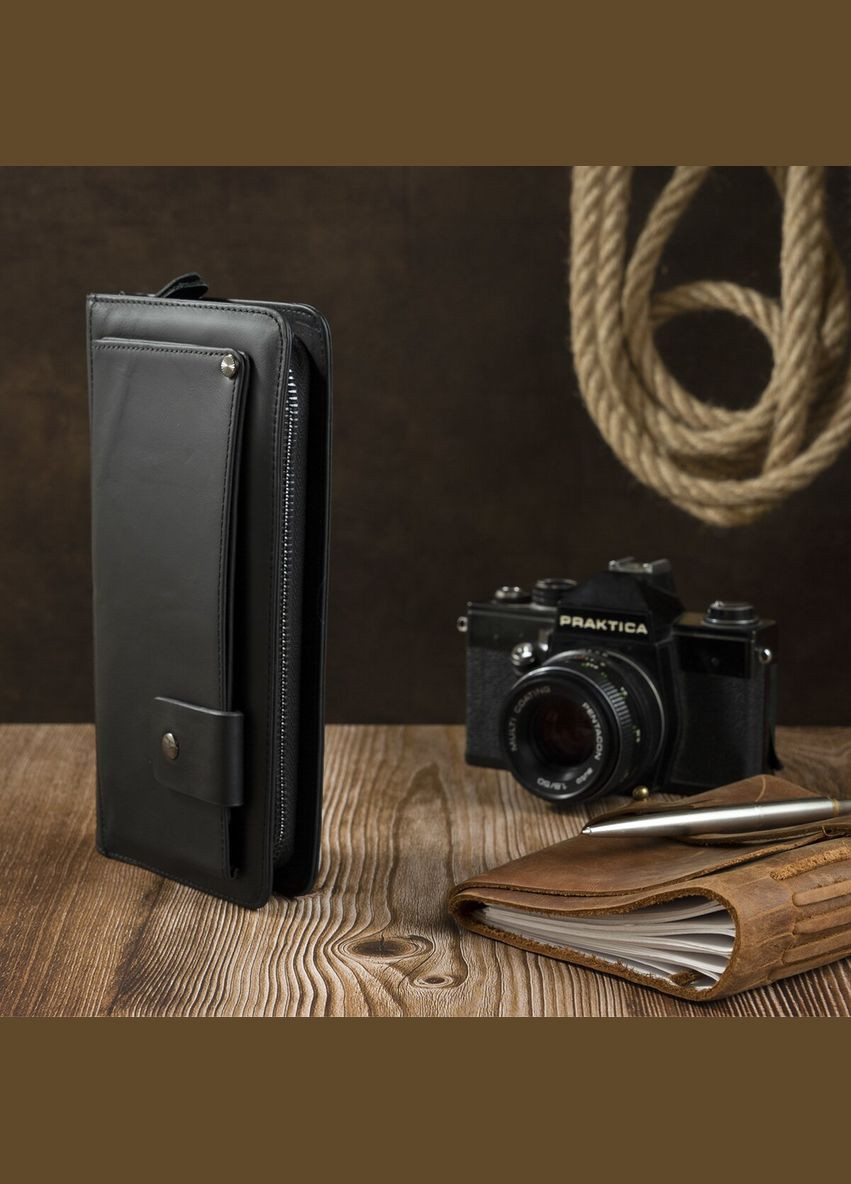 Мужской клатч кожаный с ремнем 14664 Черный Vintage (302009171)