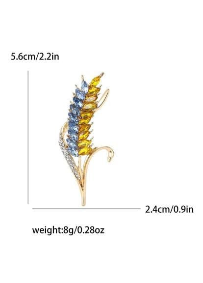 Брошка булавка колосок пшеницы со стразами Желто-Голубая, брошь SHE (329193653)