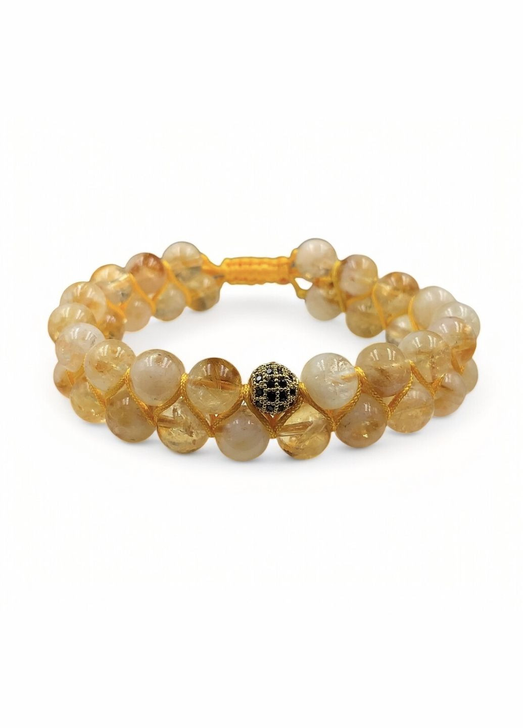 Подвійний плетений браслет із цитрину з кулею золотого кольору (80195) Hemst (334305621)