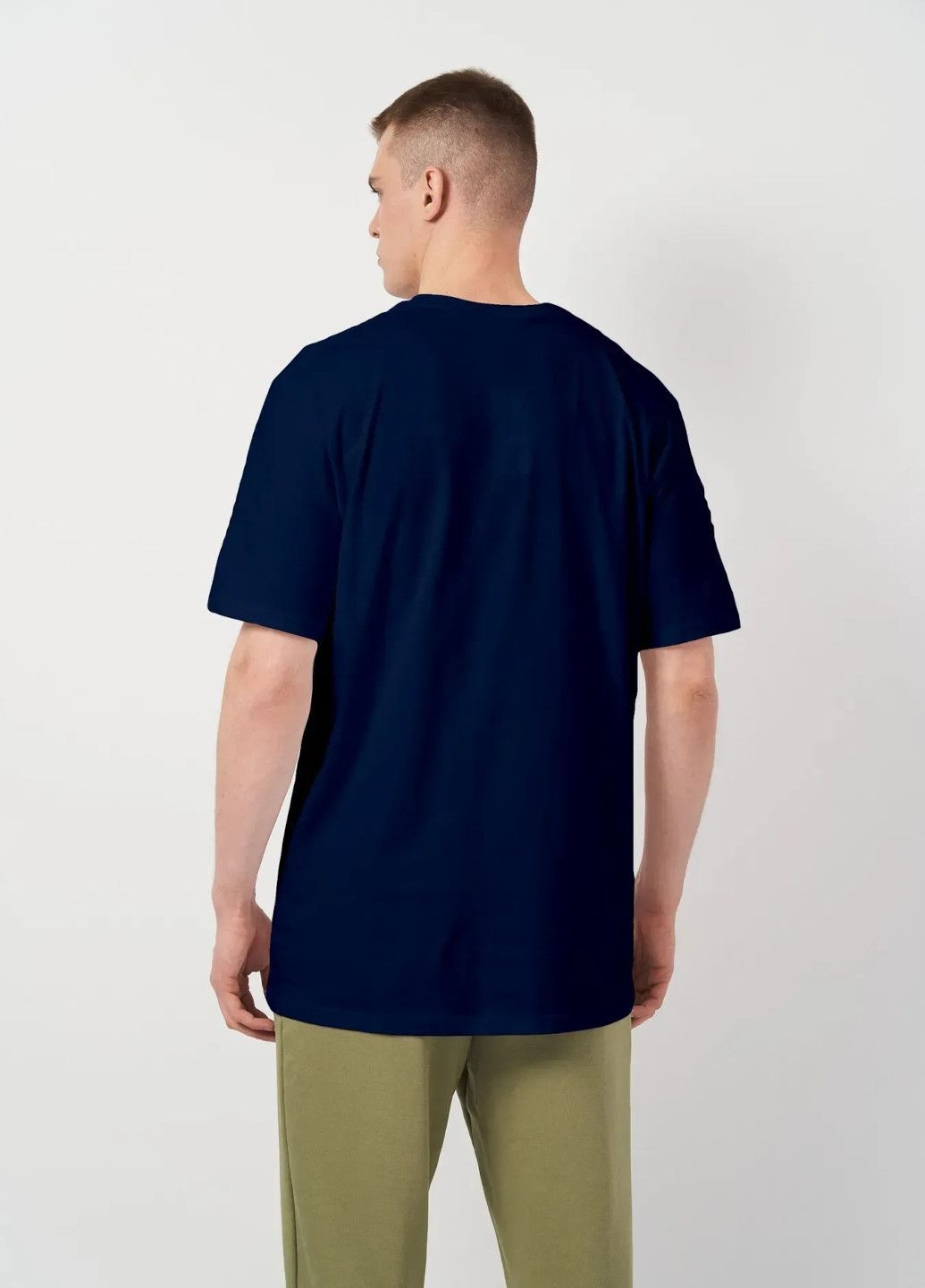 Темно-синяя футболка мужская оверсайз с коротким рукавом Роза