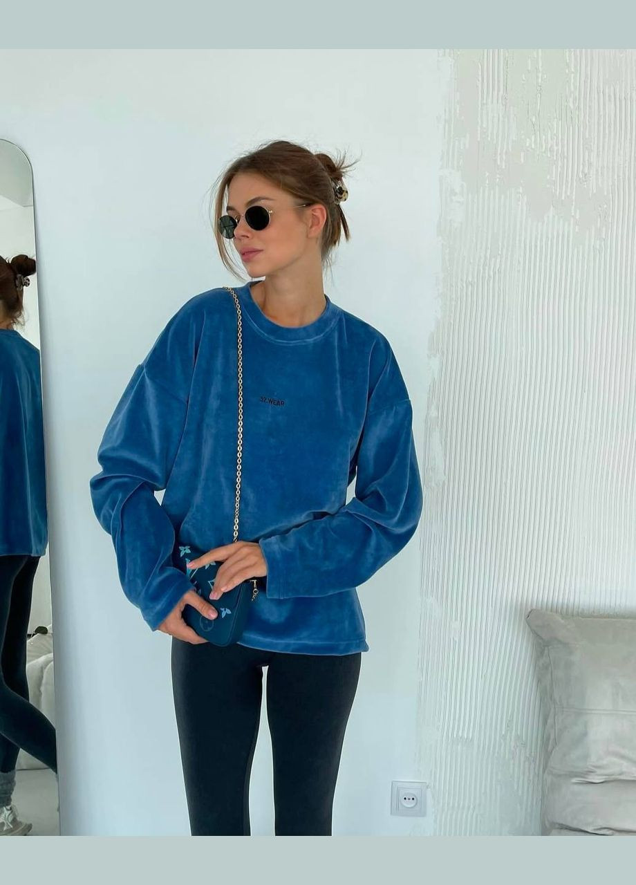 Лонгслив женский с вышивкой, из мягкого велюра, приятный к телу, цвета джынс, стильный и комфортный No Brand (322700777)