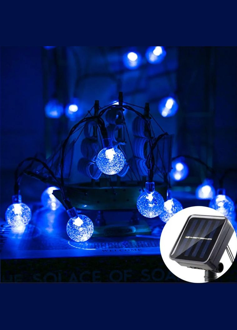 Вулична гірлянда Ретро Кульки 1,7 см на сонячній батареї 5 метрів 20 LED синій No Brand (302242597)