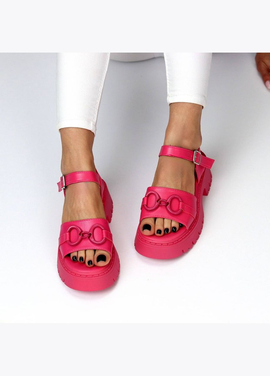 Жіночі шкіряні босоніжки на платформі 1516 Рожеві Seven (335973024)