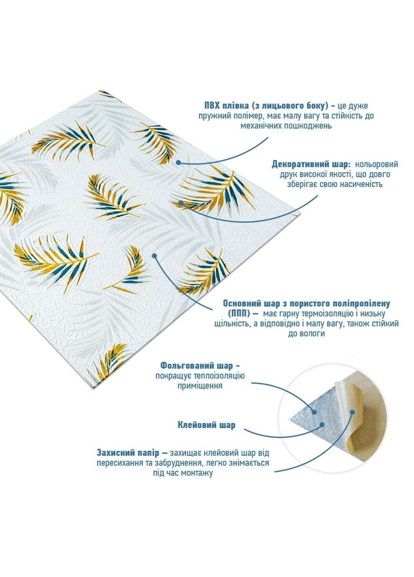 Панель стеновая 3D 680х670х4мм Папоротник на белом фоне (D) SW-00001981 Sticker Wall (362115264)