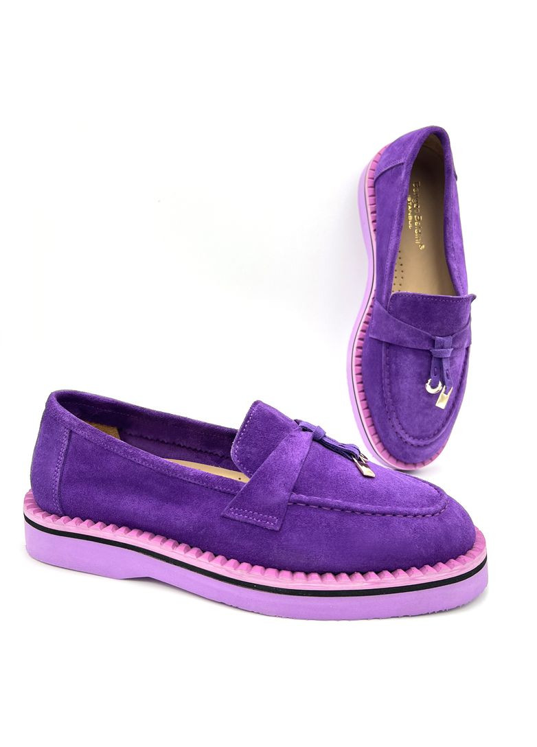 Фиолетовые мокасины женские голубые замшевые. Bengzo Baldini с аппликацией