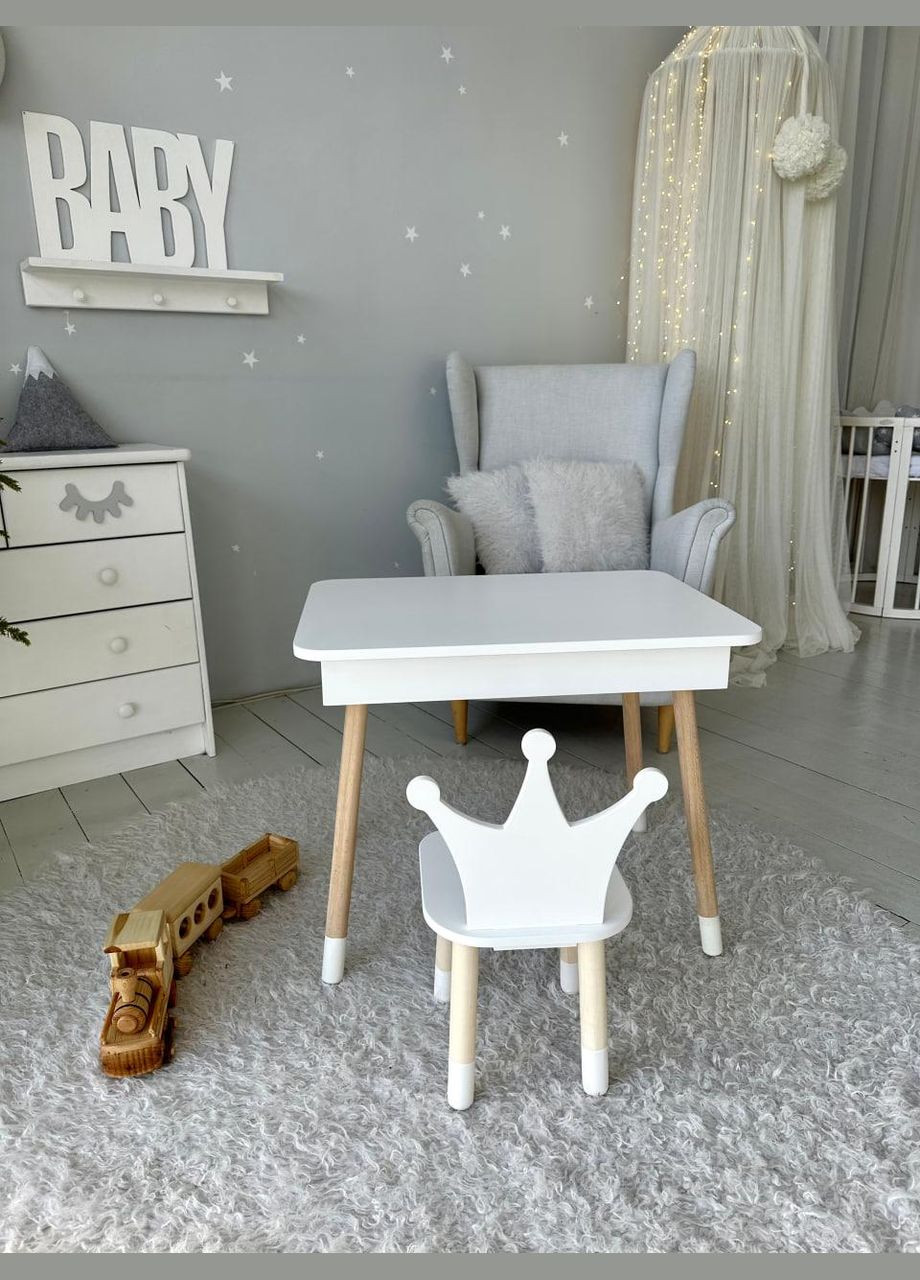 Детский столик и стульчик белый. Столик с ящиком для карандашей и раскрасок No Brand (323223386)