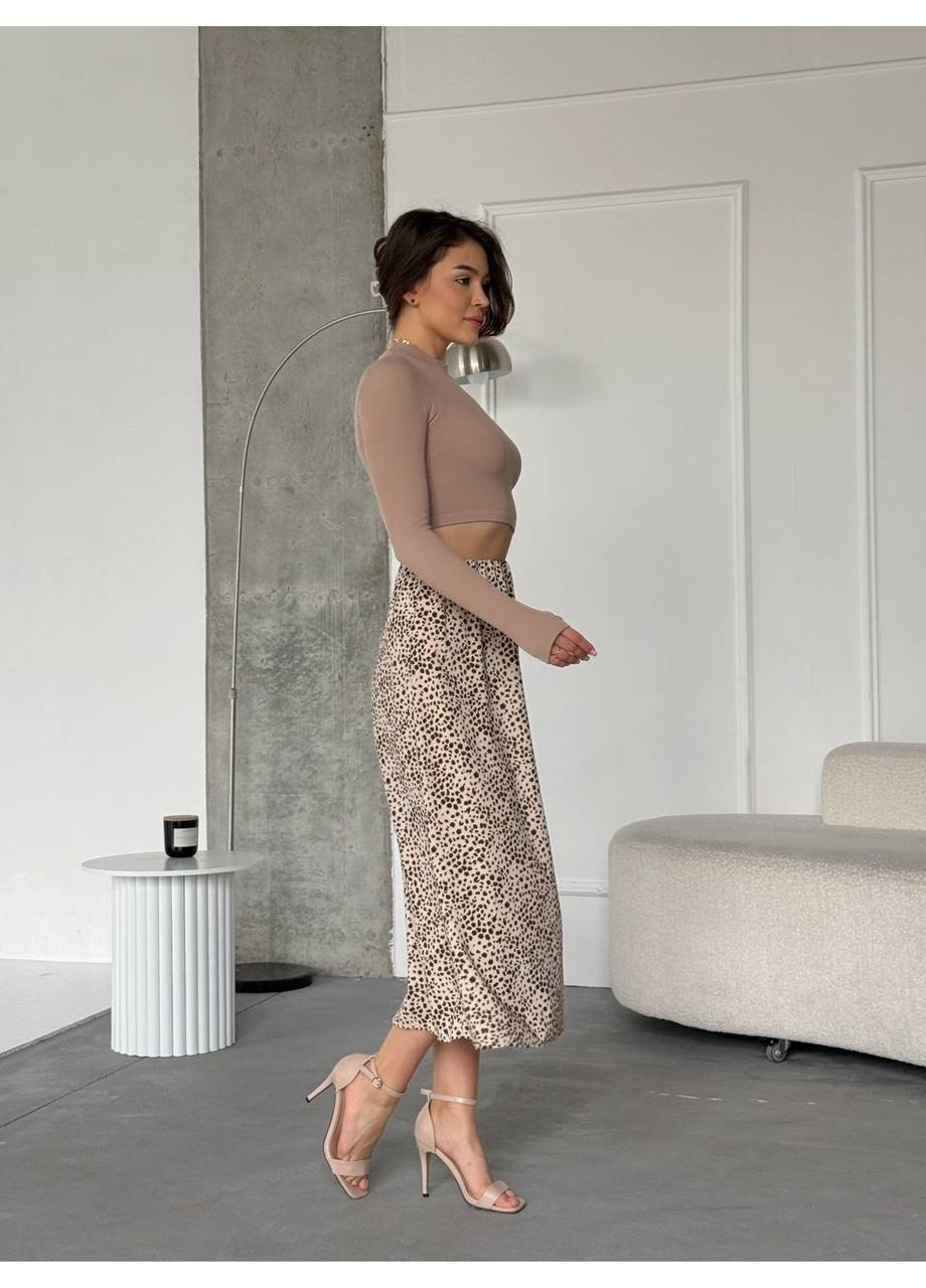 Бежевая кэжуал с анималистичным узором женская юбка меди с принтом Україна