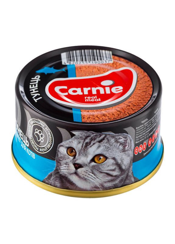 Консервированный корм с тунцом для взрослых котов в порционной упаковке (паштет) 100 г Carnie (327069420)