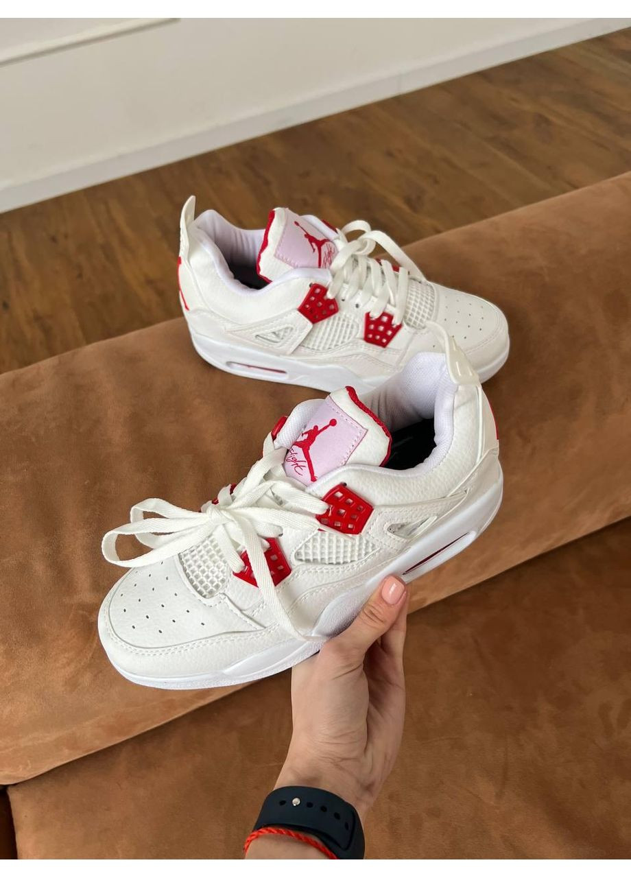 Белые демисезонные кроссовки мужские nike air jordan 4 retro white red найк аир джордан No Brand