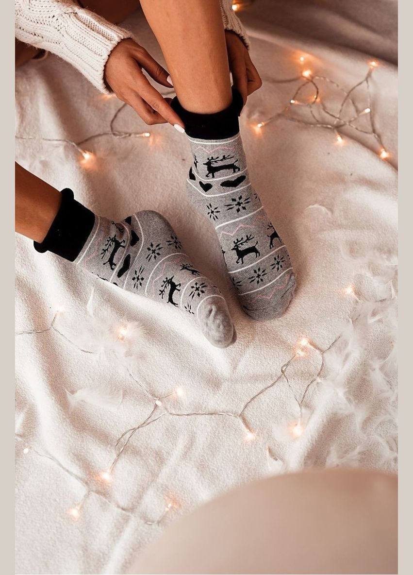 Серые женские новогодние махровые носки Milena новогодние (315071648)