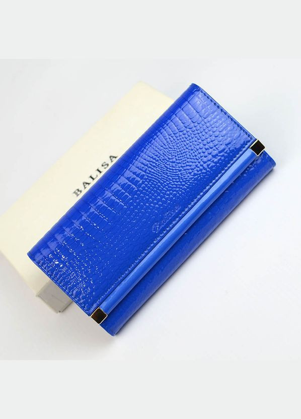 Синій жіночий шкіряний класичний лаковий гаманець на кнопці під рептилію Balisa (316710055)