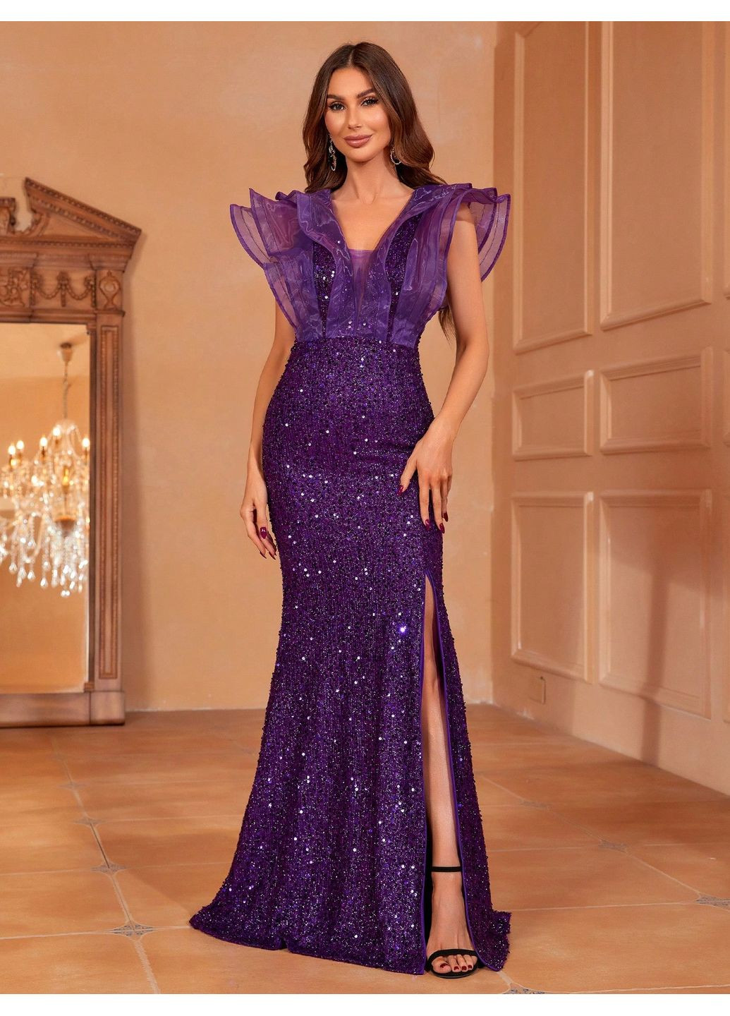 Фіолетова вечірня сукня SHEIN однотонна