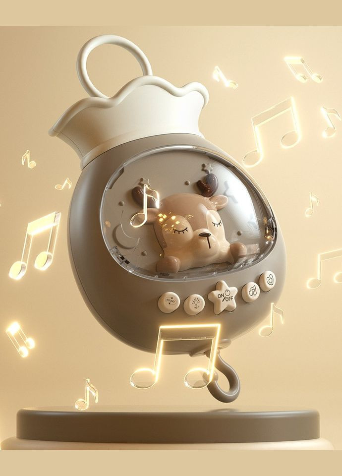 Мобіль дитячий на ліжечко акумуляторний з проектром, музична карусель на ліжечко Jungle Melody, бежевий No Brand (301778716)