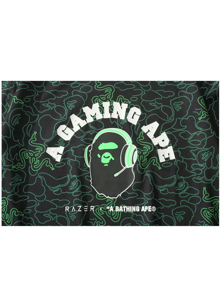 Зеленая футболка чёрно-зелёная Bape A Bathing Ape x Razer A Bathing Ape Neon Camo Team Tee Mens