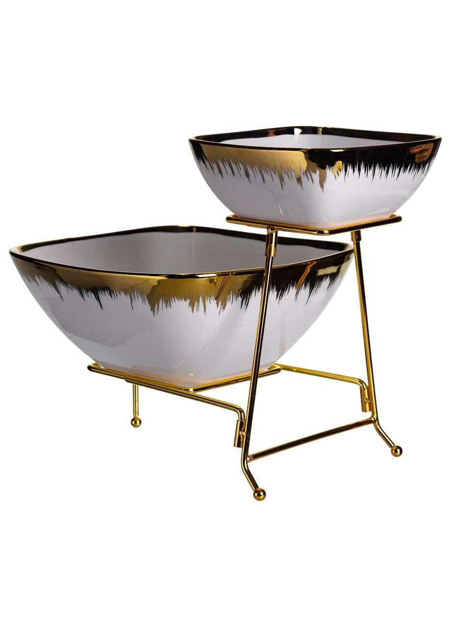 Фруктовница на 2 яруса фуршетная стойка для закусок 31×23×25 (см) конфета Белая с золотом 2558-1 Yiwu (370800163)