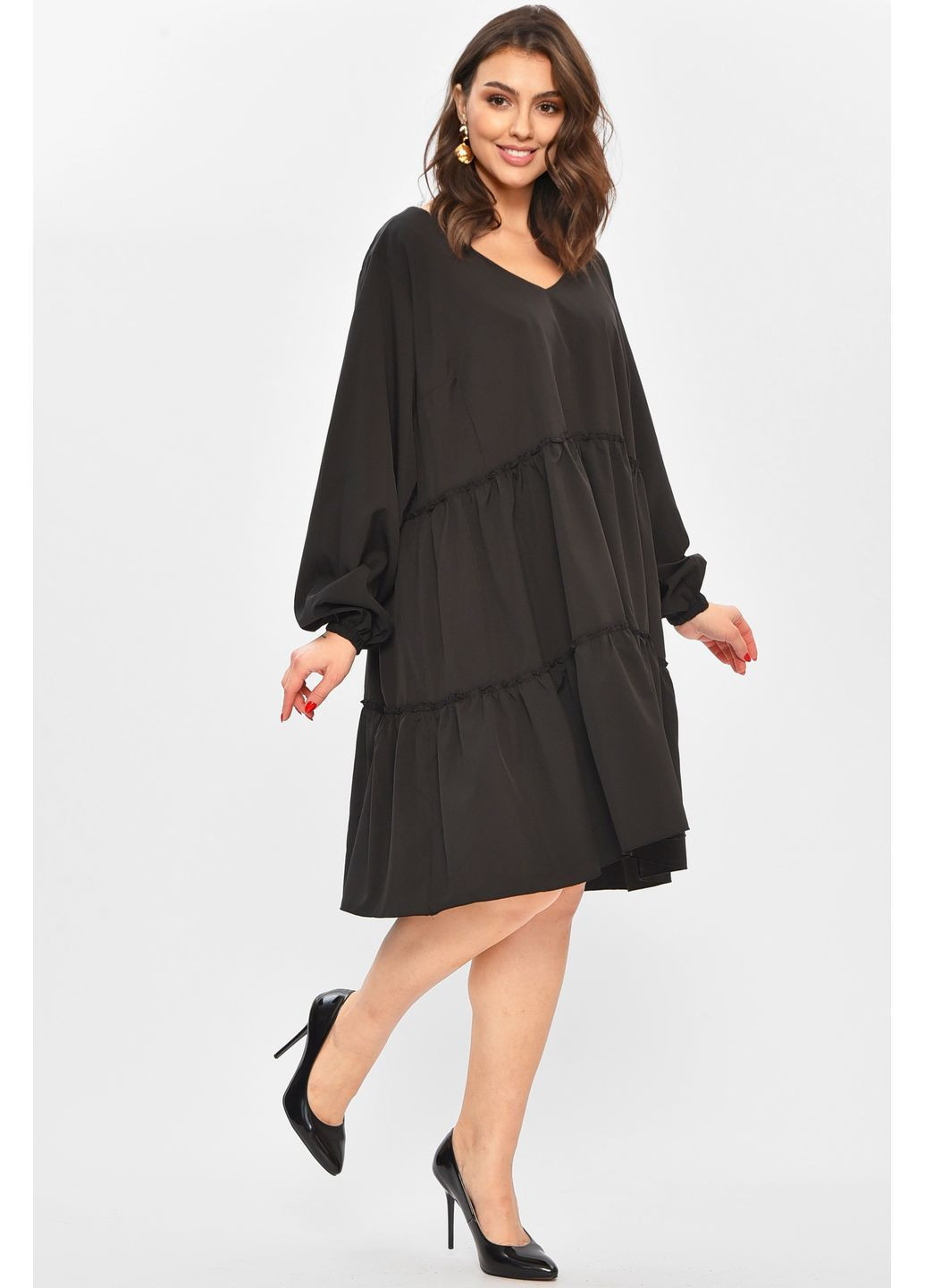 Чорна кежуал сукня жіноча однотонна чорного кольору з баскою Let's Shop однотонна