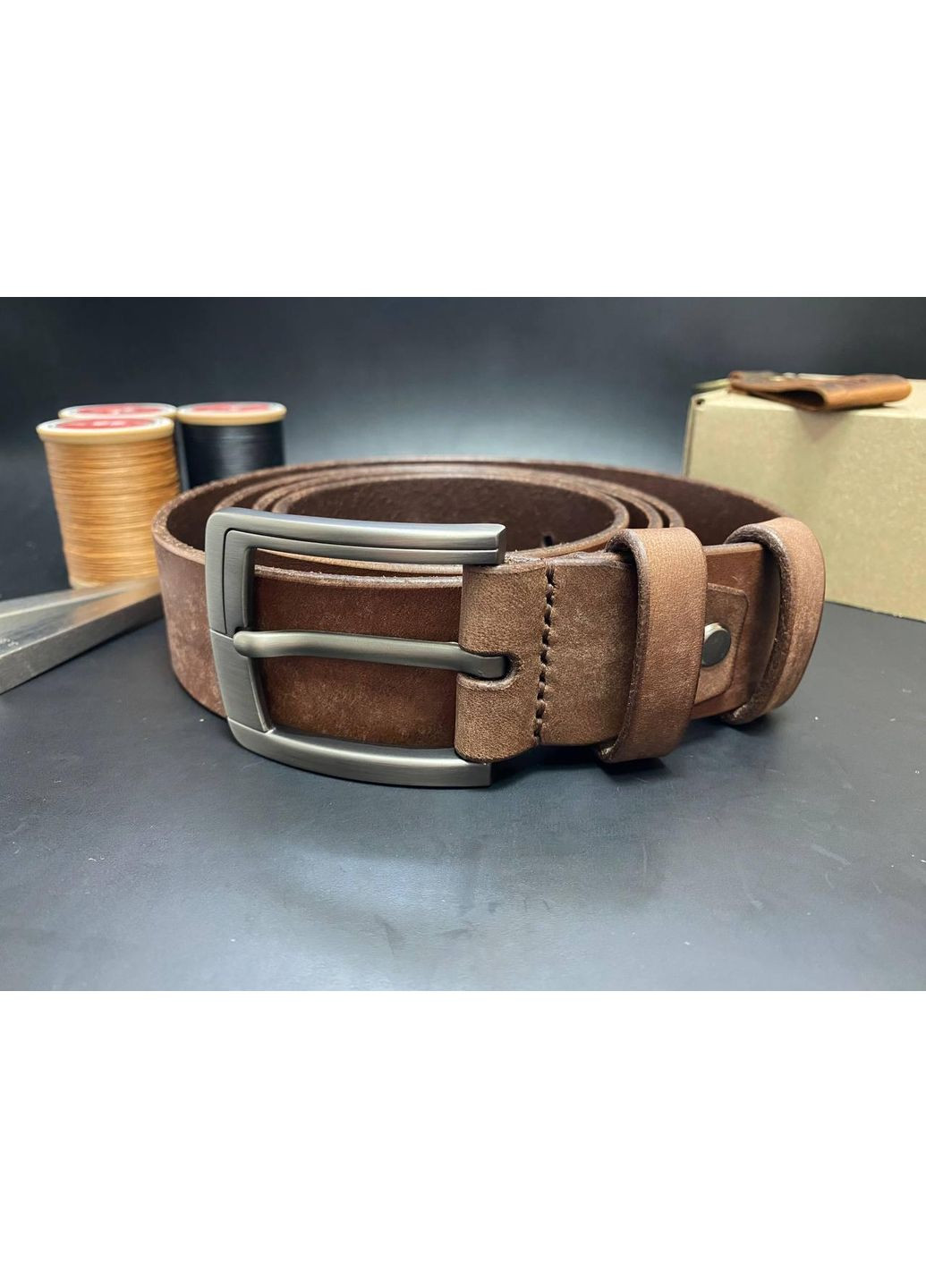 Шкіряний Ремінь Ручної Роботи із ПреміальноЇ Шкіри Набір + Брелок Коричневий Колір No Brand (358931145)