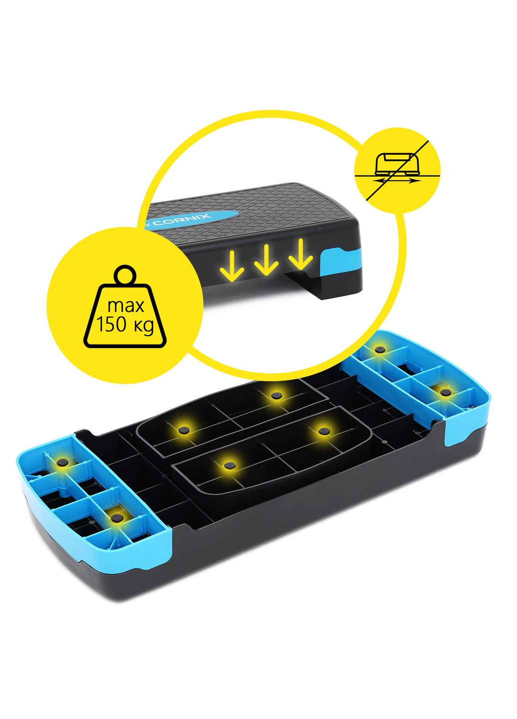 Степ-платформа 2-ступінчаста 68 х 28 х 10-15 см Black/Blue Cornix XR-0191 (275654220)